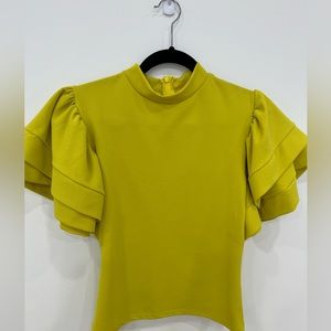 Yellow mustard, top with ruffle short sleeves size medium